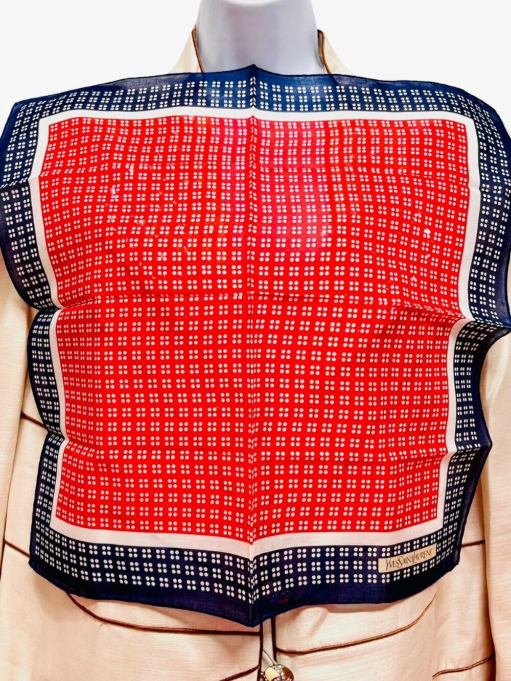 2) New Christian Dior & YSL Mini Scarf/Neck-kerchief Cott 18.5" Red Blue (19 - Picture 12 of 16